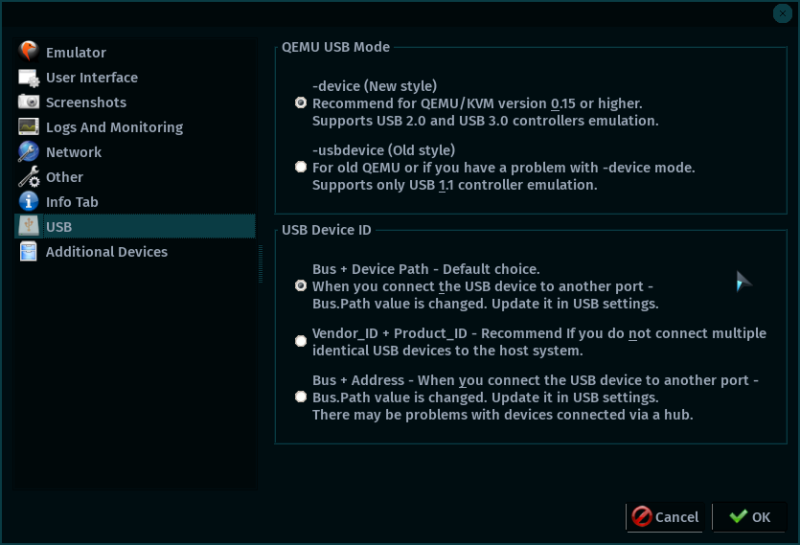 Default-USB-Einstellungen