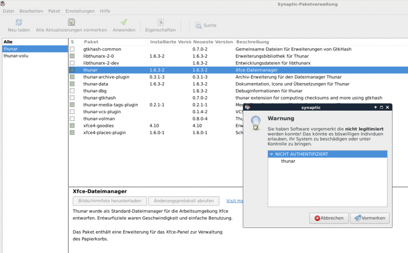 thunar nicht legitimiert / authentifiziert